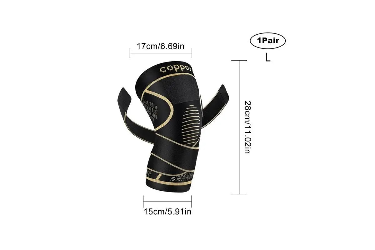 2 Pack Copper Knee Braces with Strap for Knee Pain Women Men Knee Support - L Wholesale Hub