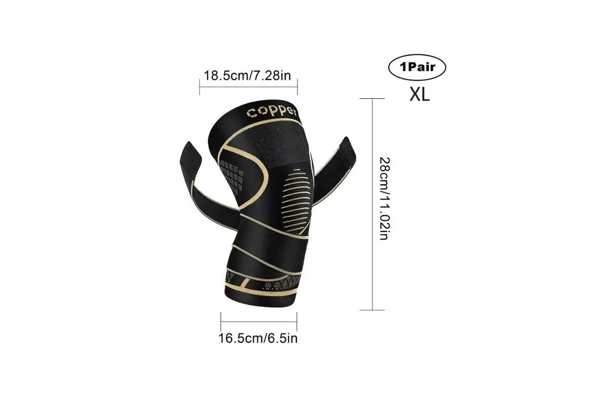 2 Pack Copper Knee Braces with Strap for Knee Pain Women Men Knee Support - XL Wholesale Hub