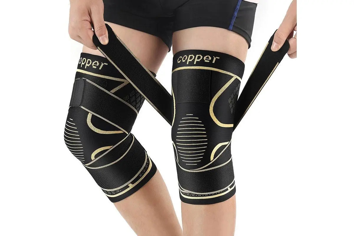 2 Pack Copper Knee Braces with Strap for Knee Pain Women Men Knee Support - XL Wholesale Hub