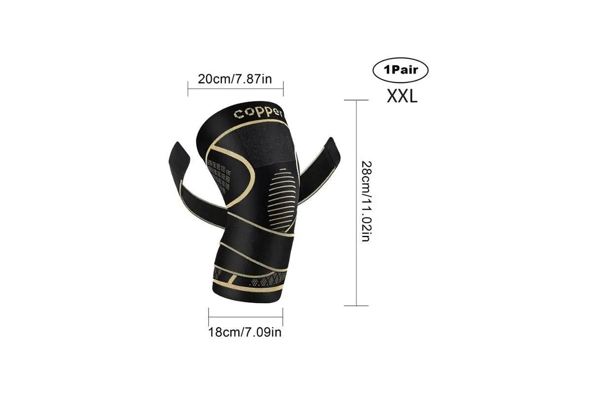 2 Pack Copper Knee Braces with Strap for Knee Pain Women Men Knee Support - XXL Wholesale Hub