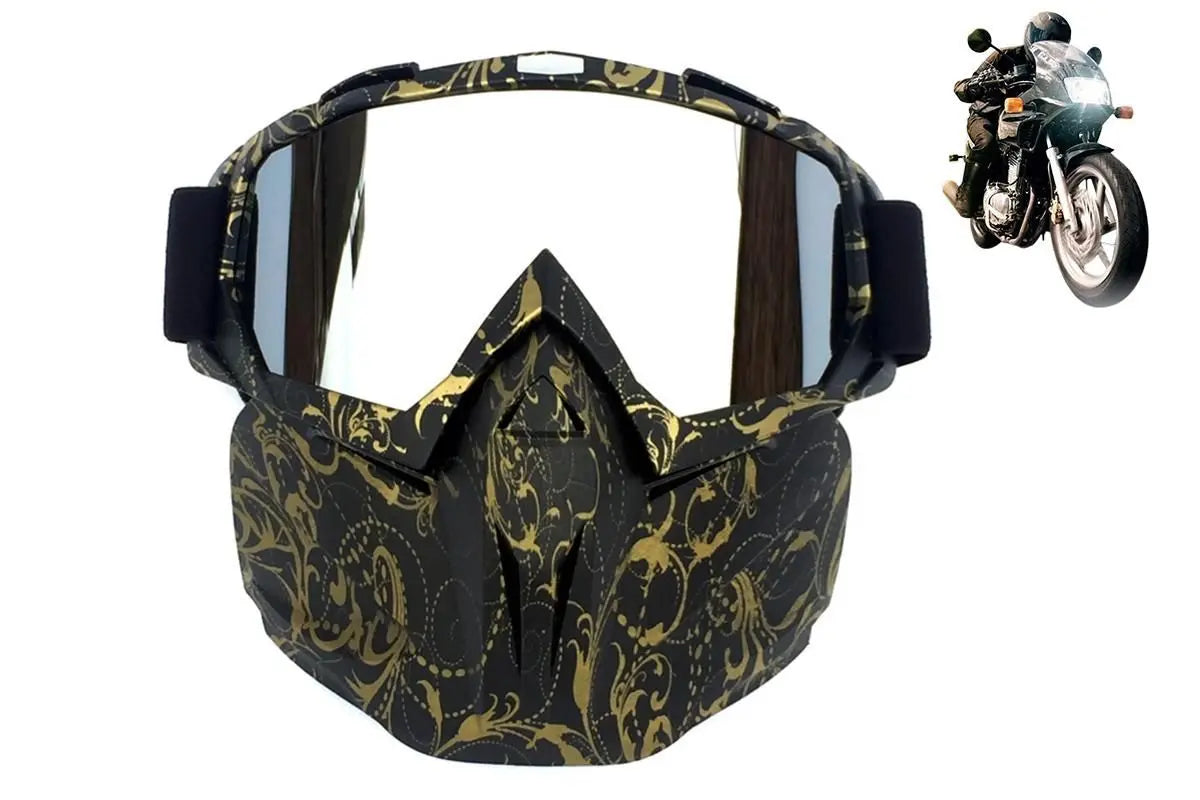 Outdoor Sport Goggles Ski Snowmobile Face Mask with Sun Glasses - Bronze and Black Wholesale Hub