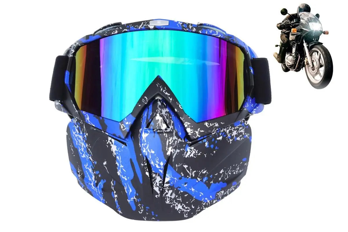 Outdoor Sport Goggles Ski Snowmobile Face Mask with Sun Glasses - Blue and Black Wholesale Hub