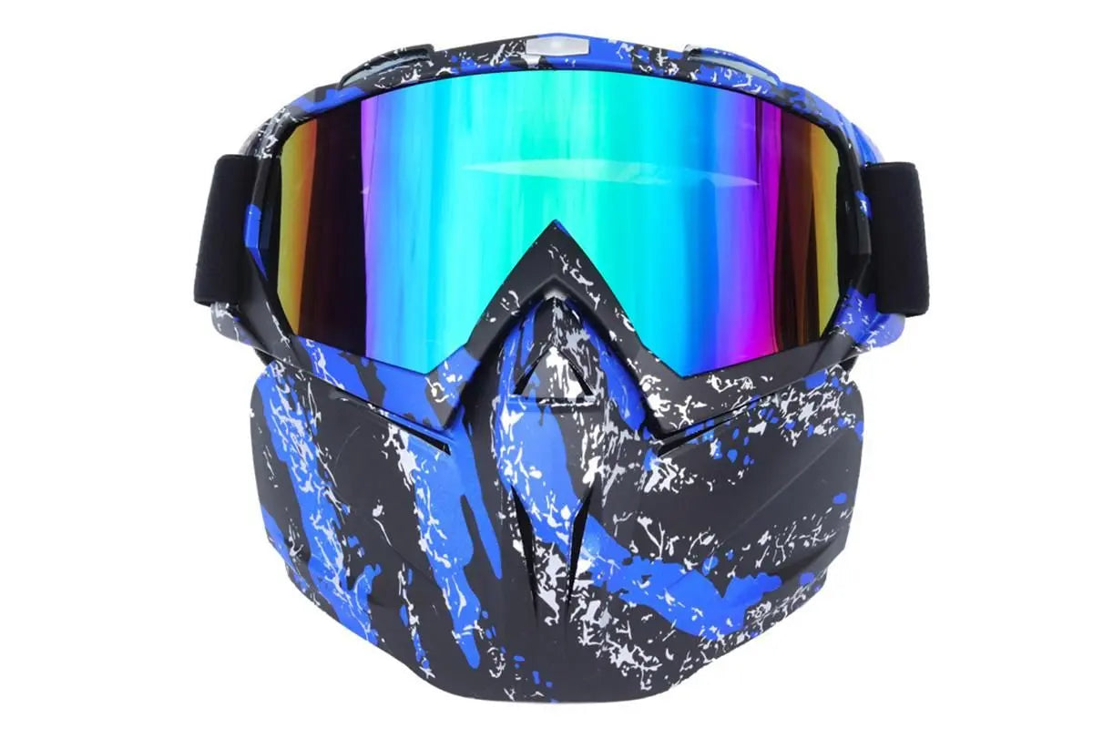 Outdoor Sport Goggles Ski Snowmobile Face Mask with Sun Glasses - Blue and Black Wholesale Hub