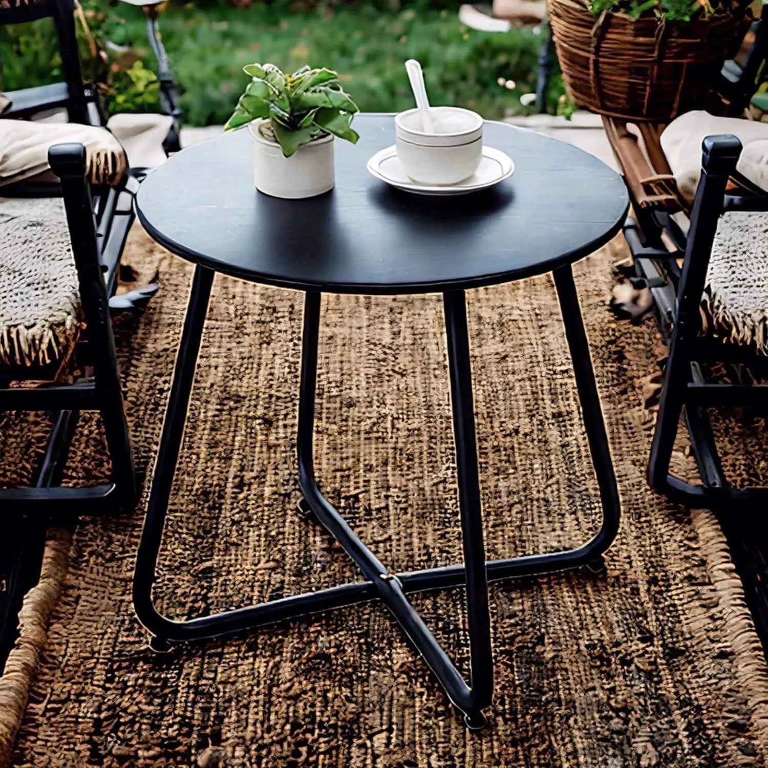 Outdoor Metal Side Table – Rust-Resistant Patio Small Round End Table, Accent Coffee Table for Balcony, Garden, Porch, Living Room & Bedroom – Lightweight Portable Plant Stand, Black Wholesale Hub