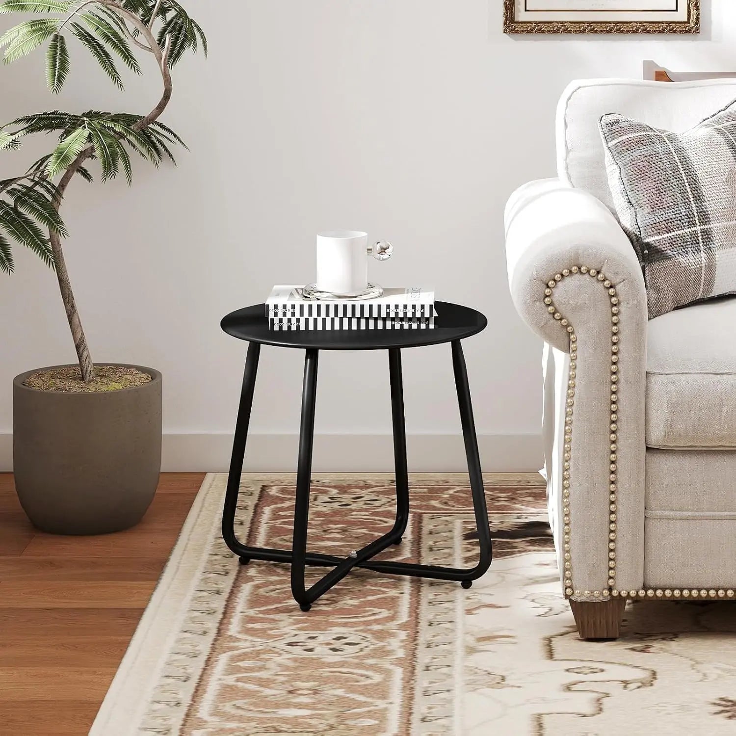 Outdoor Metal Side Table – Rust-Resistant Patio Small Round End Table, Accent Coffee Table for Balcony, Garden, Porch, Living Room & Bedroom – Lightweight Portable Plant Stand, Black Wholesale Hub