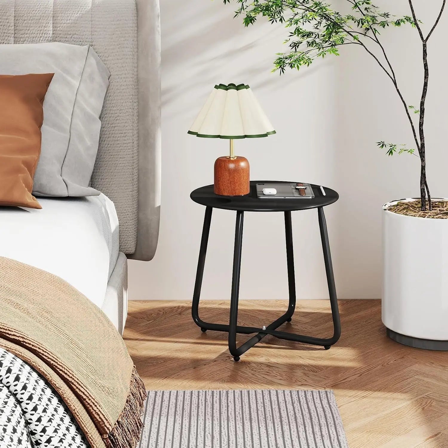 Outdoor Metal Side Table – Rust-Resistant Patio Small Round End Table, Accent Coffee Table for Balcony, Garden, Porch, Living Room & Bedroom – Lightweight Portable Plant Stand, Black Wholesale Hub