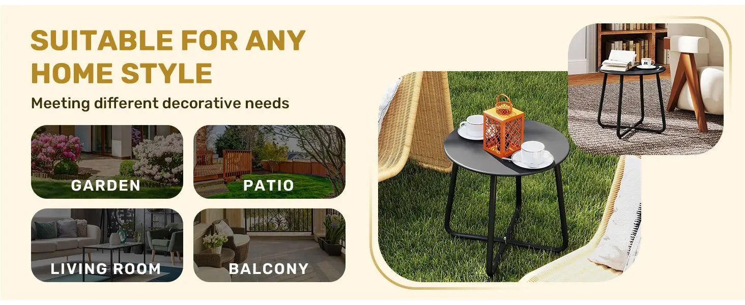 Outdoor Metal Side Table – Rust-Resistant Patio Small Round End Table, Accent Coffee Table for Balcony, Garden, Porch, Living Room & Bedroom – Lightweight Portable Plant Stand, Black Wholesale Hub