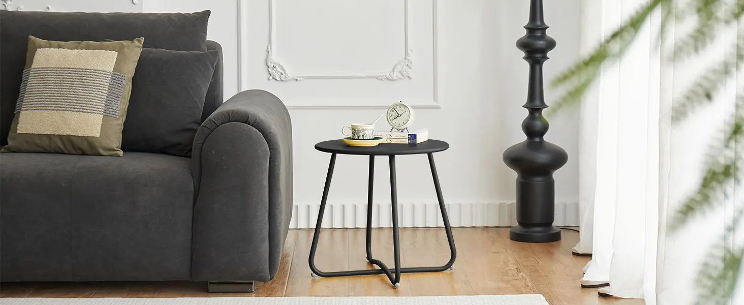 Outdoor Metal Side Table – Rust-Resistant Patio Small Round End Table, Accent Coffee Table for Balcony, Garden, Porch, Living Room & Bedroom – Lightweight Portable Plant Stand, Black Wholesale Hub