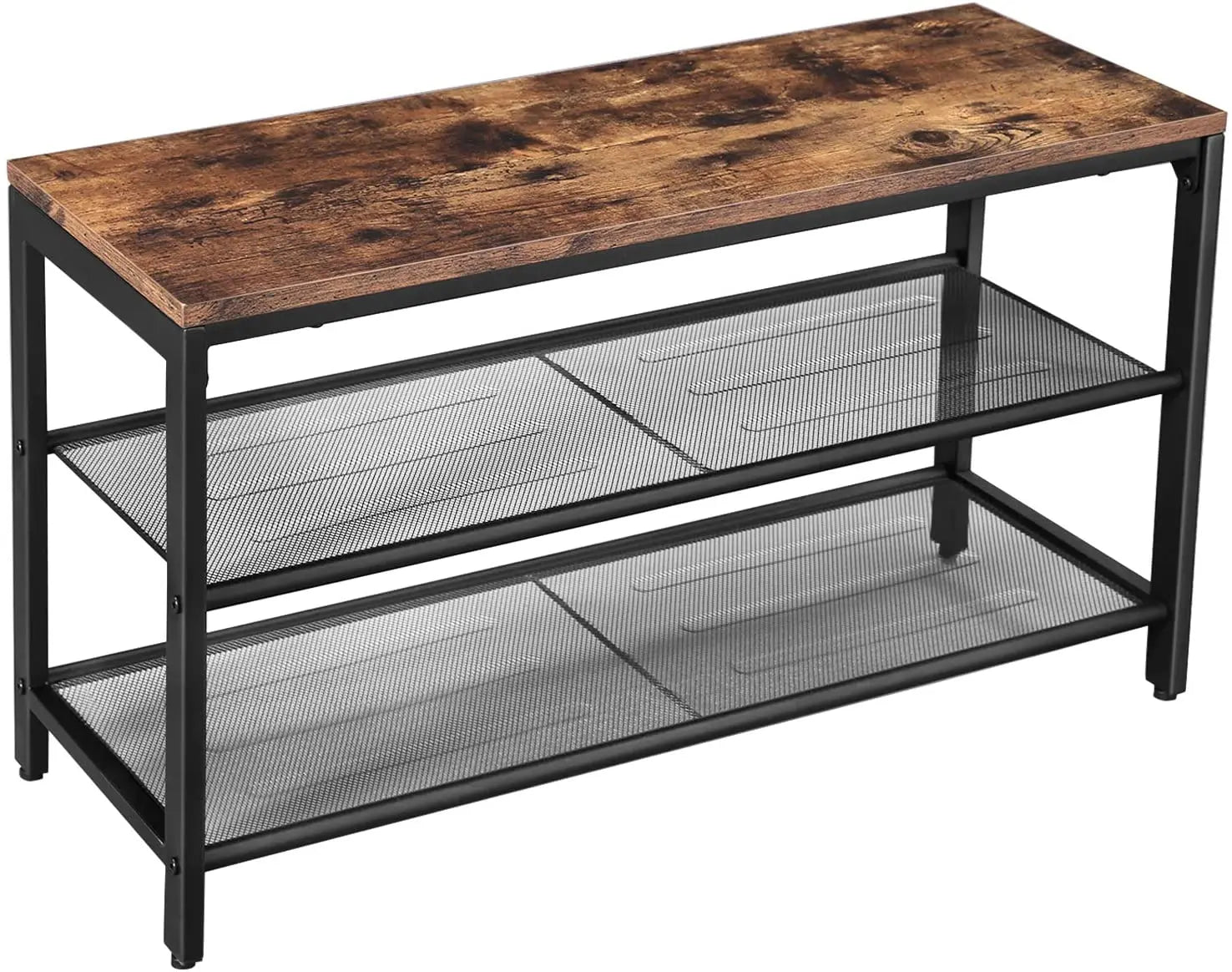 Shoe Rack with 2 Mesh Shelves, Rustic Brown and Black Wholesale Hub