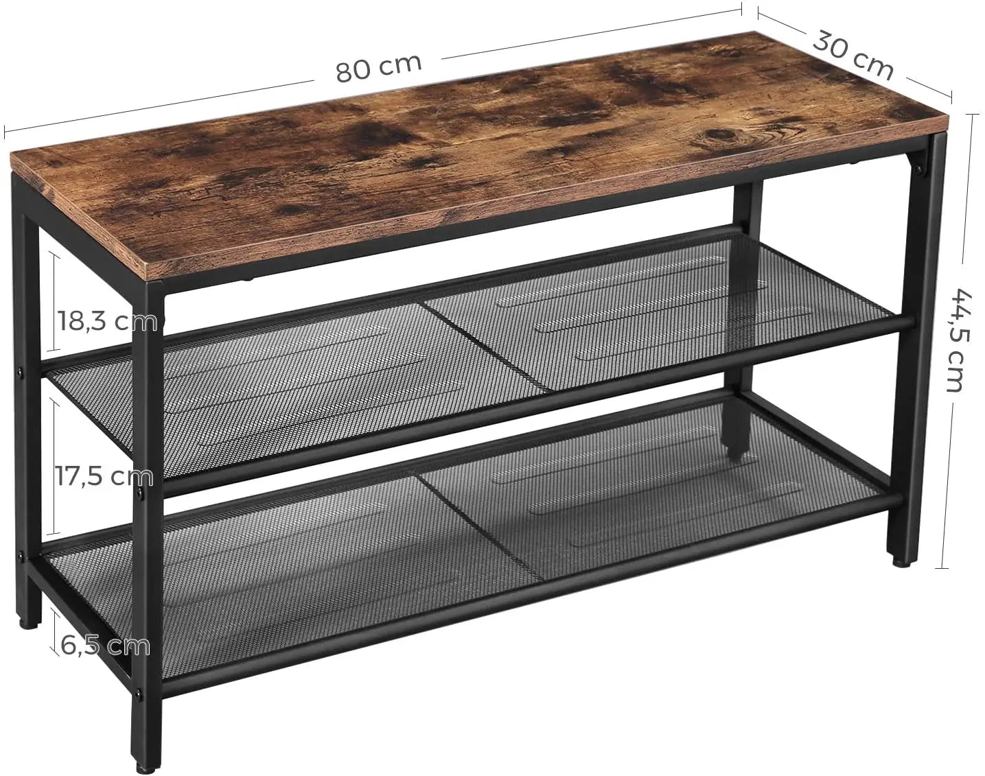 Shoe Rack with 2 Mesh Shelves, Rustic Brown and Black Wholesale Hub