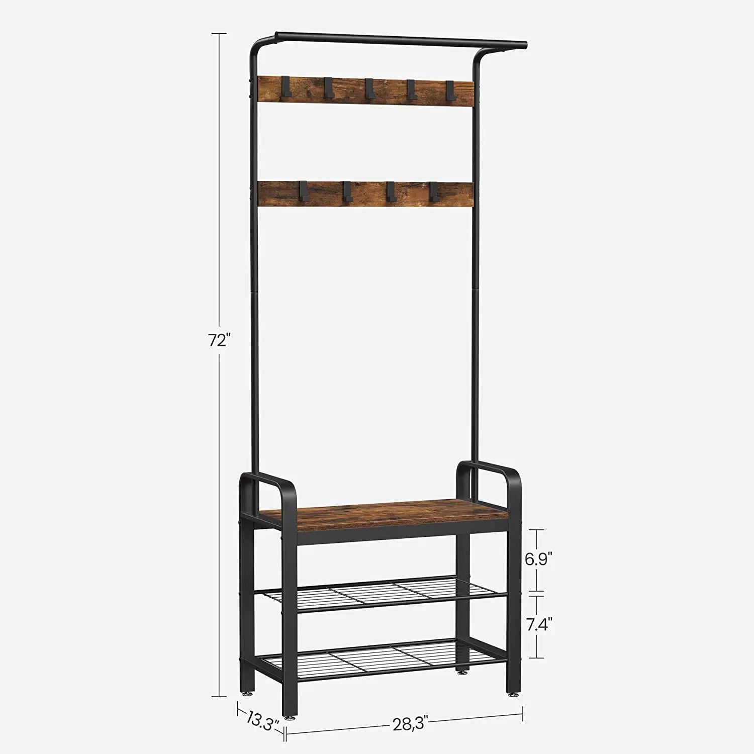 Vintage Coat Rack Shoe Bench, Wood Look Accent Furniture and Metal Frame Wholesale Hub