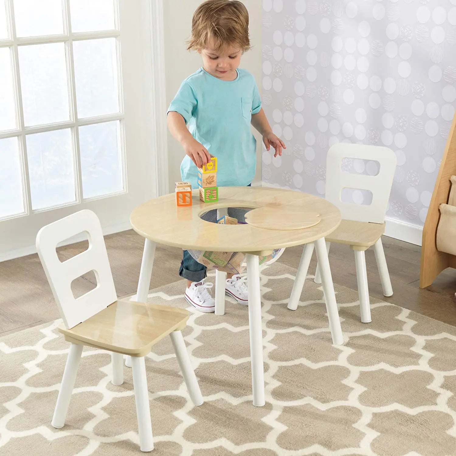 Round Table and 2 Chair Set for children (White Natural) Wholesale Hub