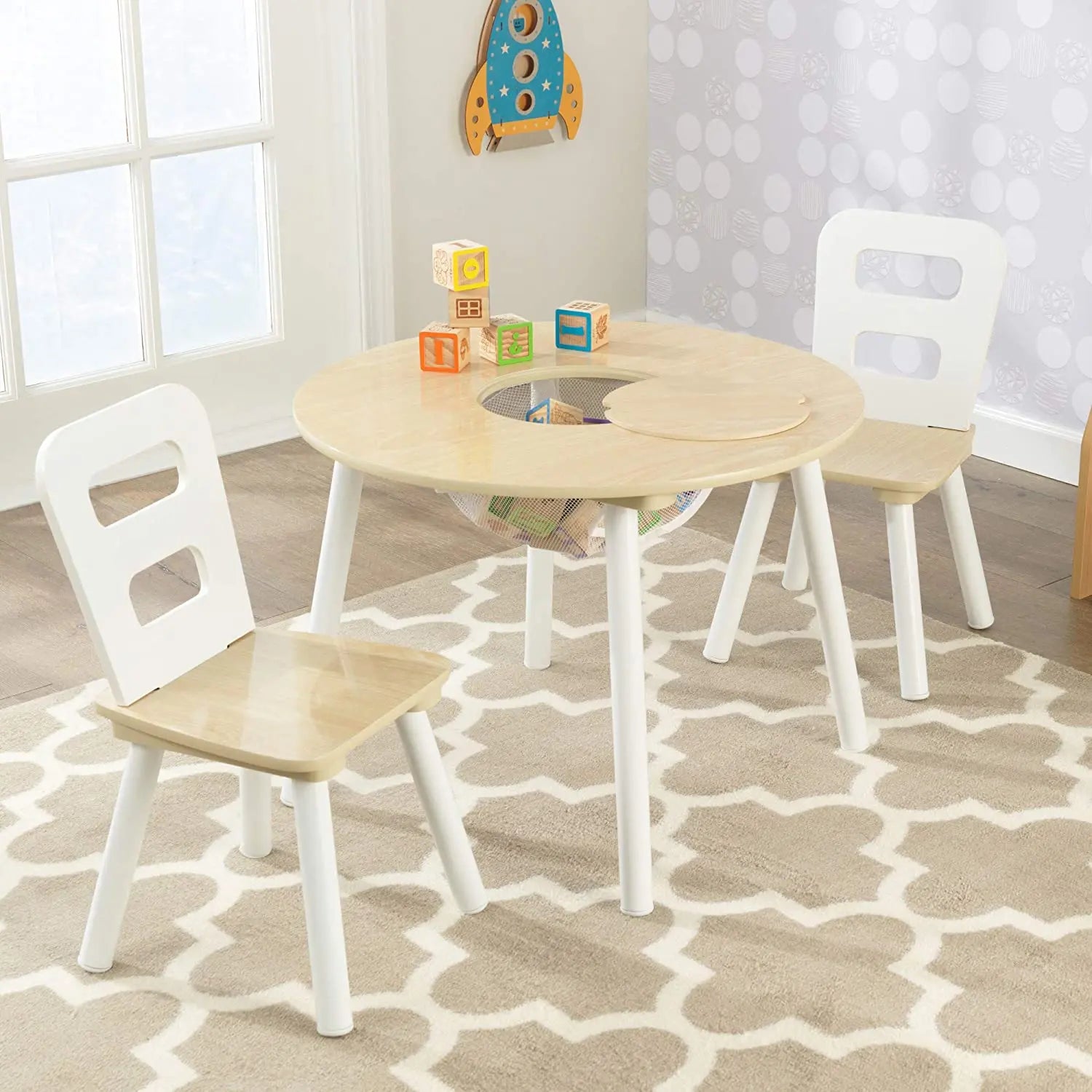 Round Table and 2 Chair Set for children (White Natural) Wholesale Hub