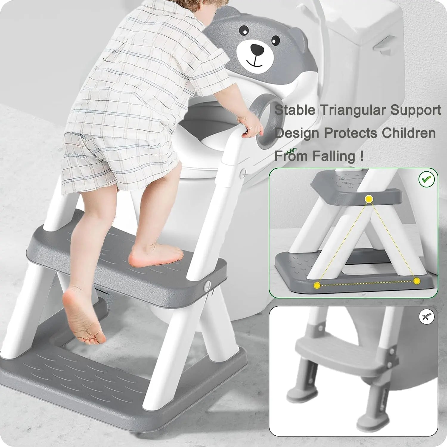 Potty Training Seat Ladder, Kids Boys Girls, Grey Wholesale Hub