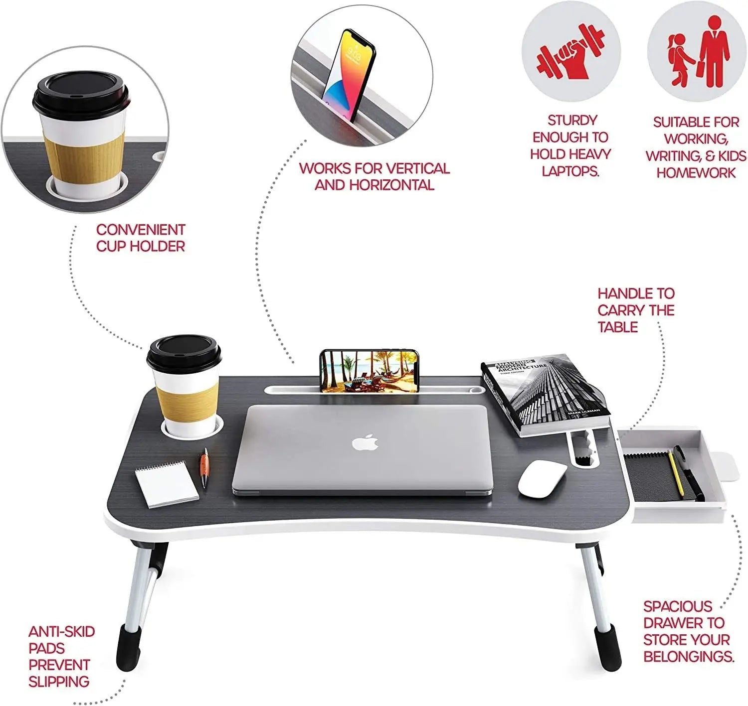 Laptop Bed Desk with Storage and foldable legs for Adults, Kids & Home Office Wholesale Hub