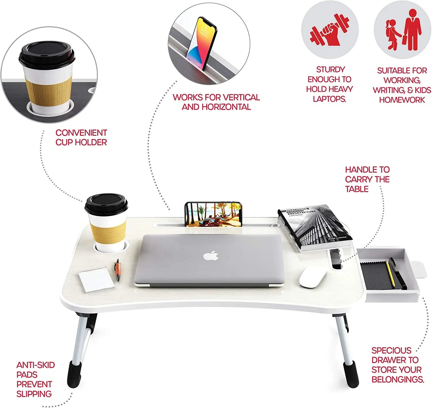 Laptop Bed Desk with Storage and foldable legs for Adults, Kids & Home Office Wholesale Hub