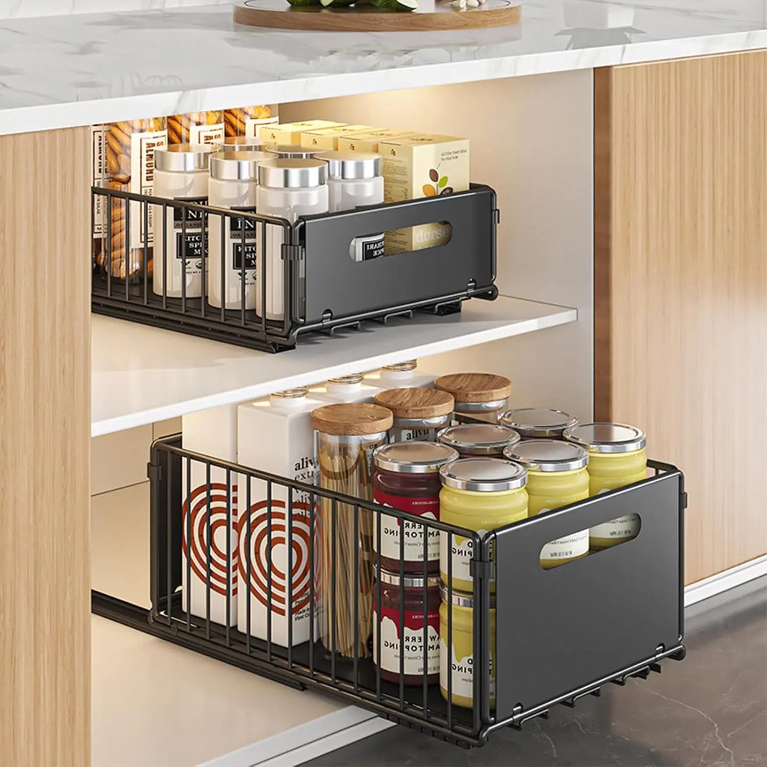 CARLA HOME 2 Pack Pullout Cabinet Kitchen Organizer Drawers with No-Drilling and Adhesive Design for Pantry & Cabinets Wholesale Hub