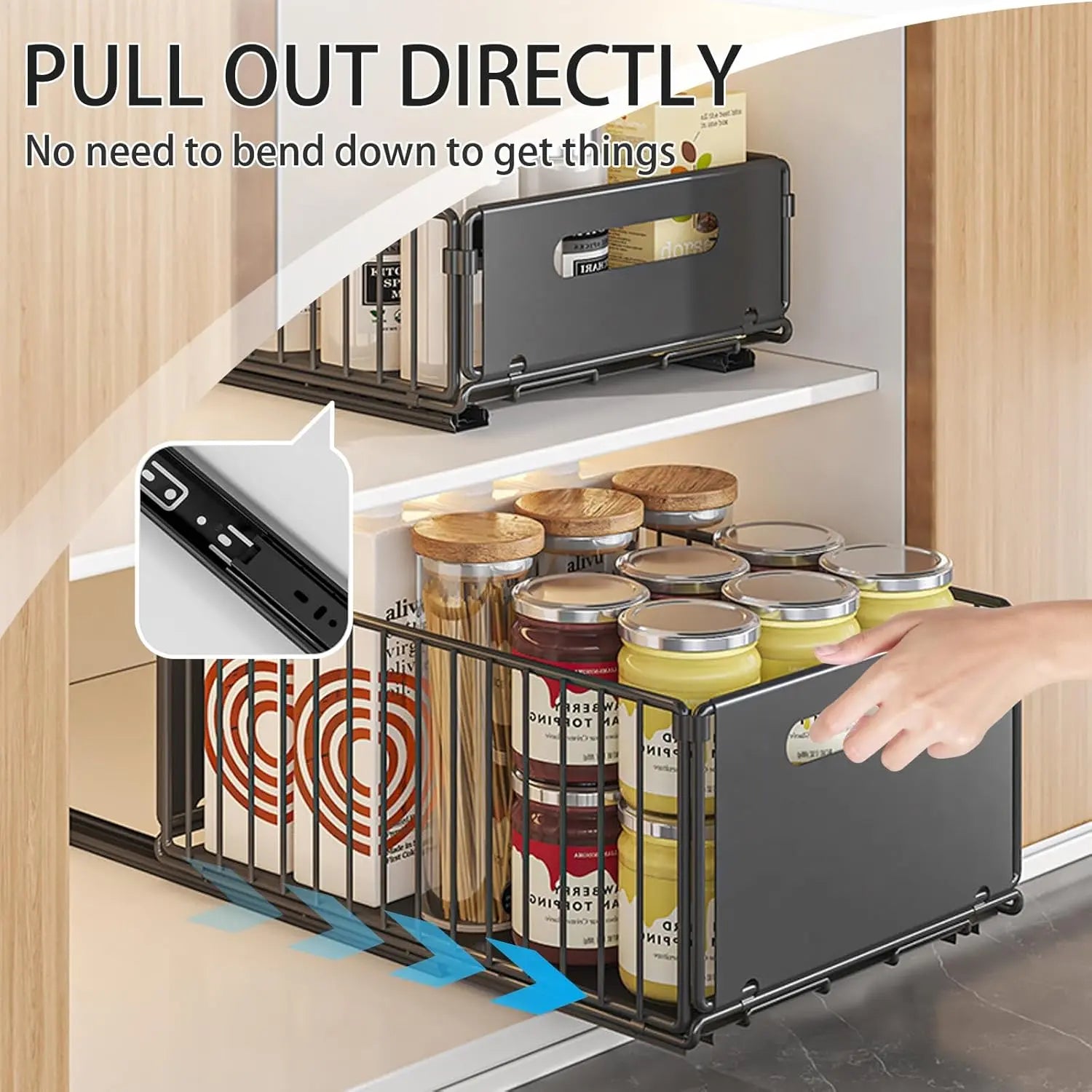 CARLA HOME 2 Pack Pullout Cabinet Kitchen Organizer Drawers with No-Drilling and Adhesive Design for Pantry & Cabinets Wholesale Hub