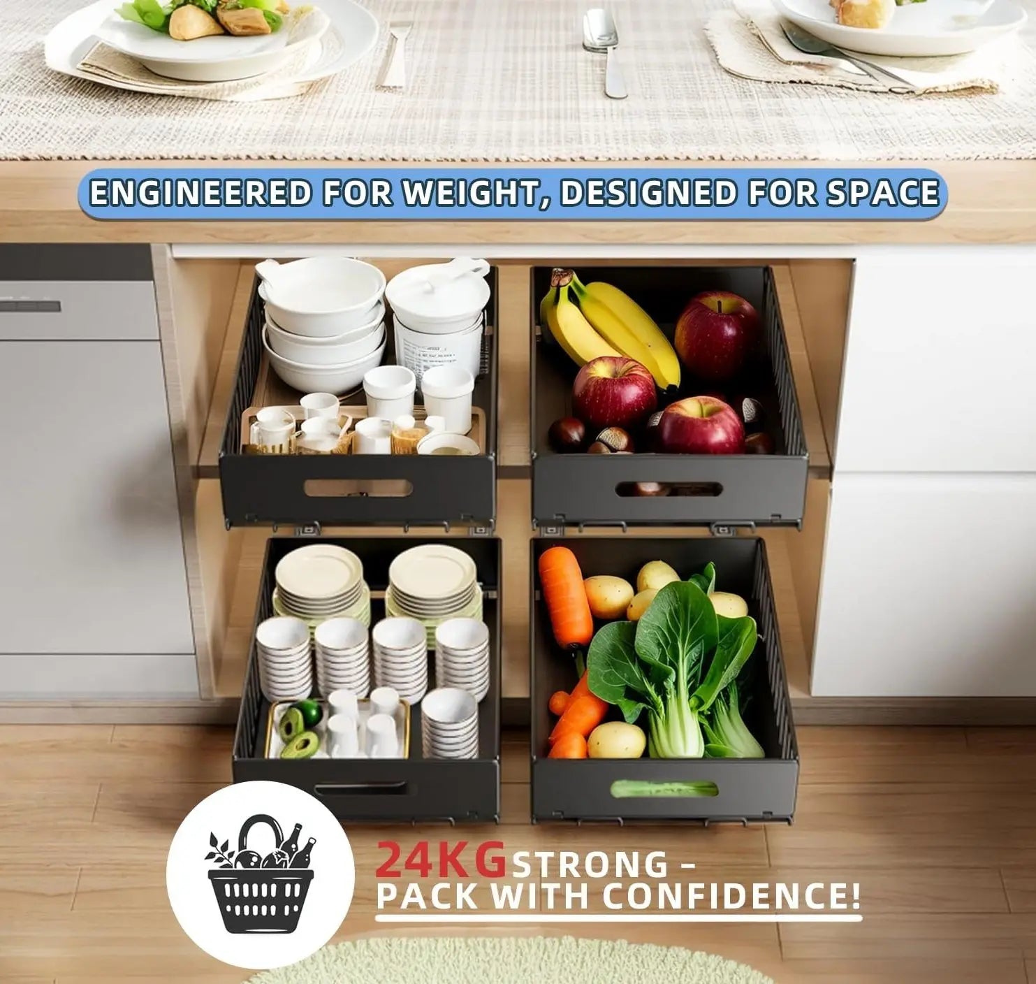 CARLA HOME 2 Pack Pullout Cabinet Kitchen Organizer Drawers with No-Drilling and Adhesive Design for Pantry & Cabinets Wholesale Hub