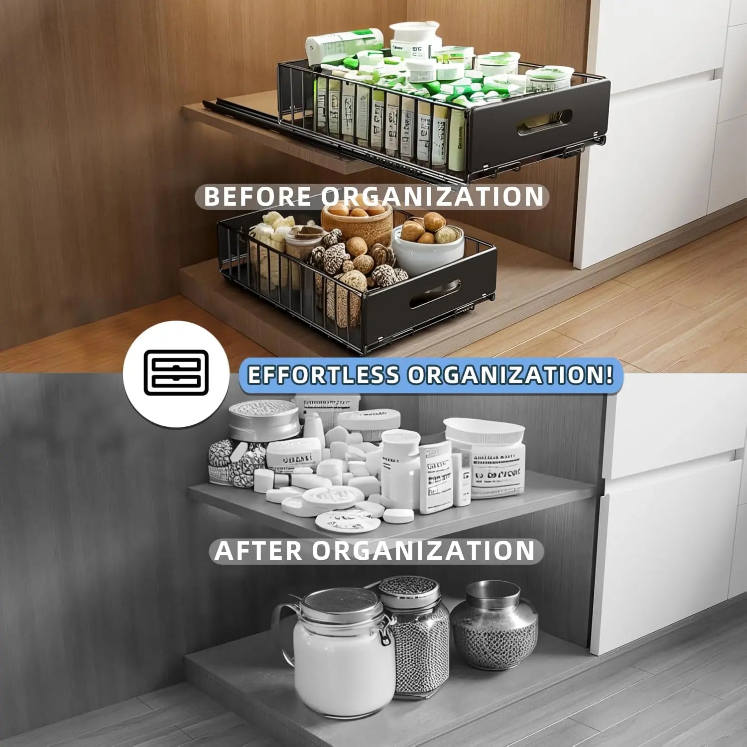 CARLA HOME 2 Pack Pullout Cabinet Kitchen Organizer Drawers with No-Drilling and Adhesive Design for Pantry & Cabinets Wholesale Hub