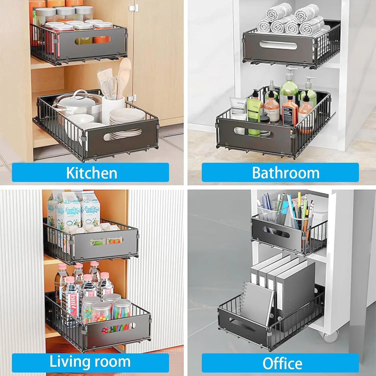 CARLA HOME 2 Pack Pullout Cabinet Kitchen Organizer Drawers with No-Drilling and Adhesive Design for Pantry & Cabinets Wholesale Hub