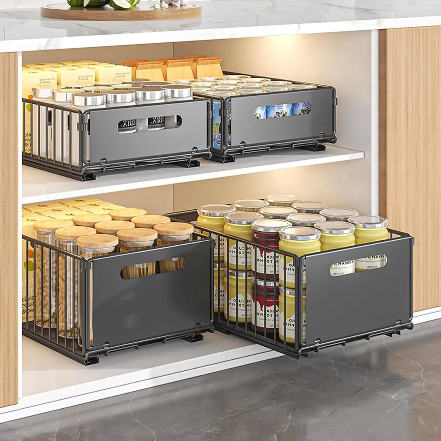 CARLA HOME 2 Pack Pullout Cabinet Kitchen Organizer Drawers with No-Drilling and Adhesive Design for Pantry & Cabinets Wholesale Hub