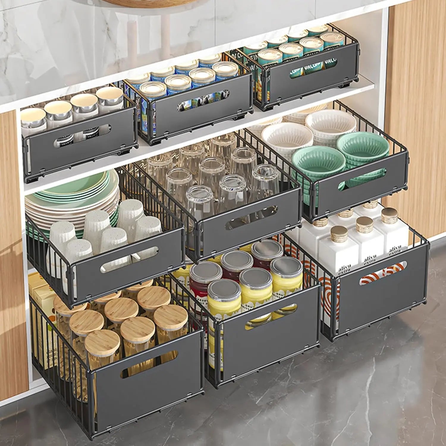 CARLA HOME 2 Pack Pullout Cabinet Kitchen Organizer Drawers with No-Drilling and Adhesive Design for Pantry & Cabinets Wholesale Hub