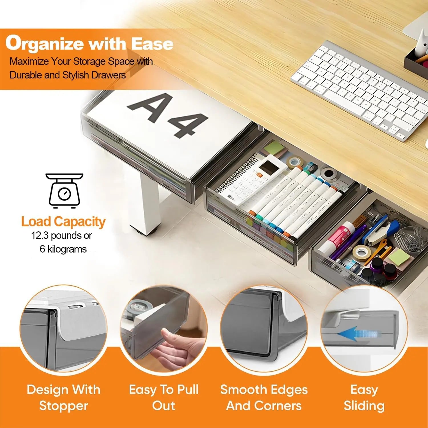 CARLA HOME 3‑Pack Under Desk Storage Drawers Hidden Pull‑Out Organizer for Office & Home Wholesale Hub
