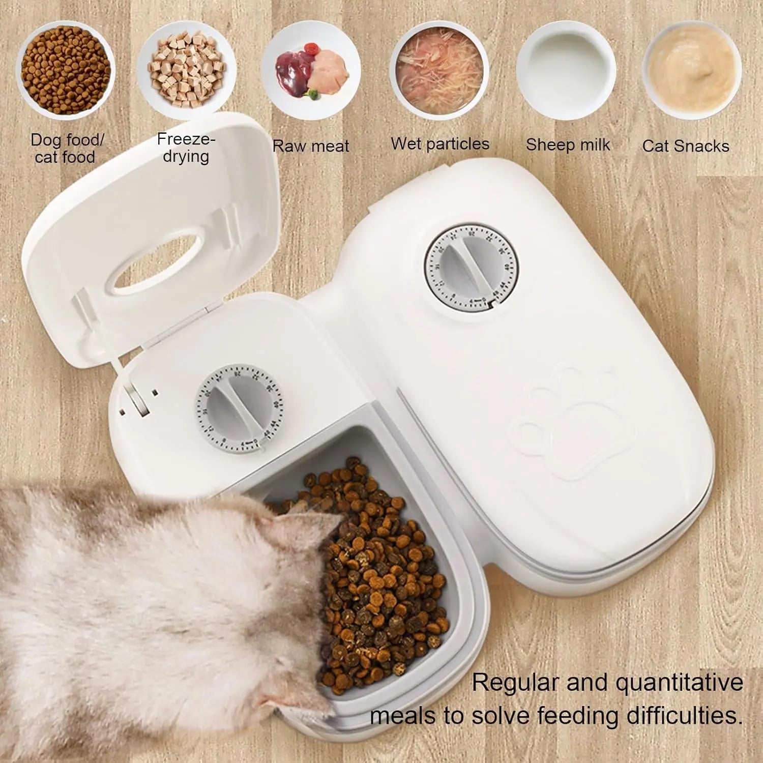 CARLA HOME 2 Meal Automatic Pet Feeder with Timer for Cat & Dog Wet & Dry Food (Dual Bowl 700ML) Wholesale Hub