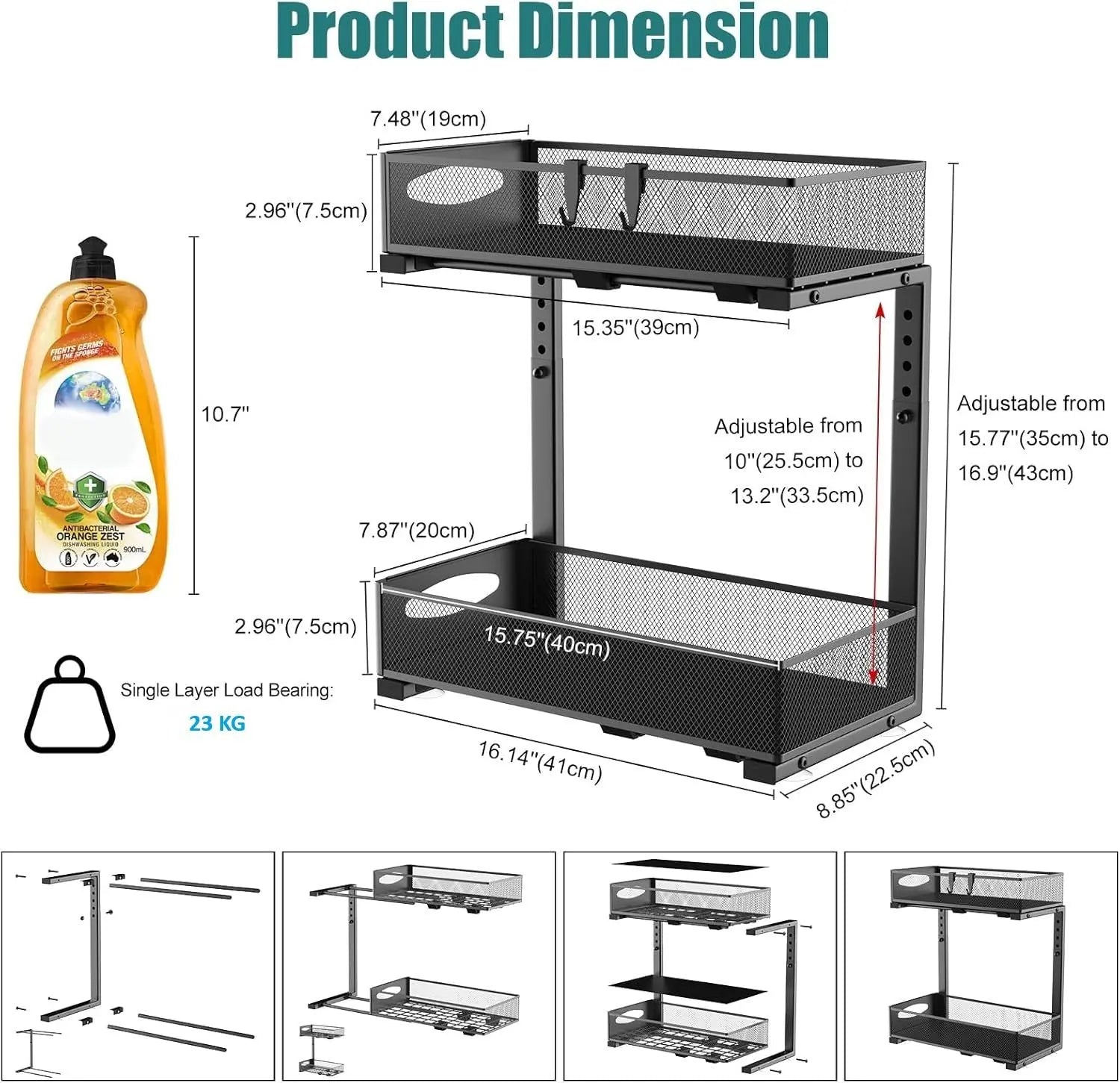CARLA HOME 2 Tier Under Sink Organizer Pull Out Sliding Cabinet Storage Shelf with Height Adjustable for Kitchen, Bathroom or Laundry Room (Black) Wholesale Hub