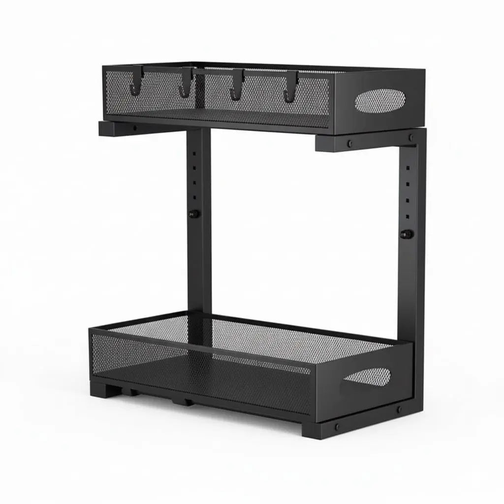 CARLA HOME 2 Tier Under Sink Organizer Pull Out Sliding Cabinet Storage Shelf with Height Adjustable for Kitchen, Bathroom or Laundry Room (Black) Wholesale Hub