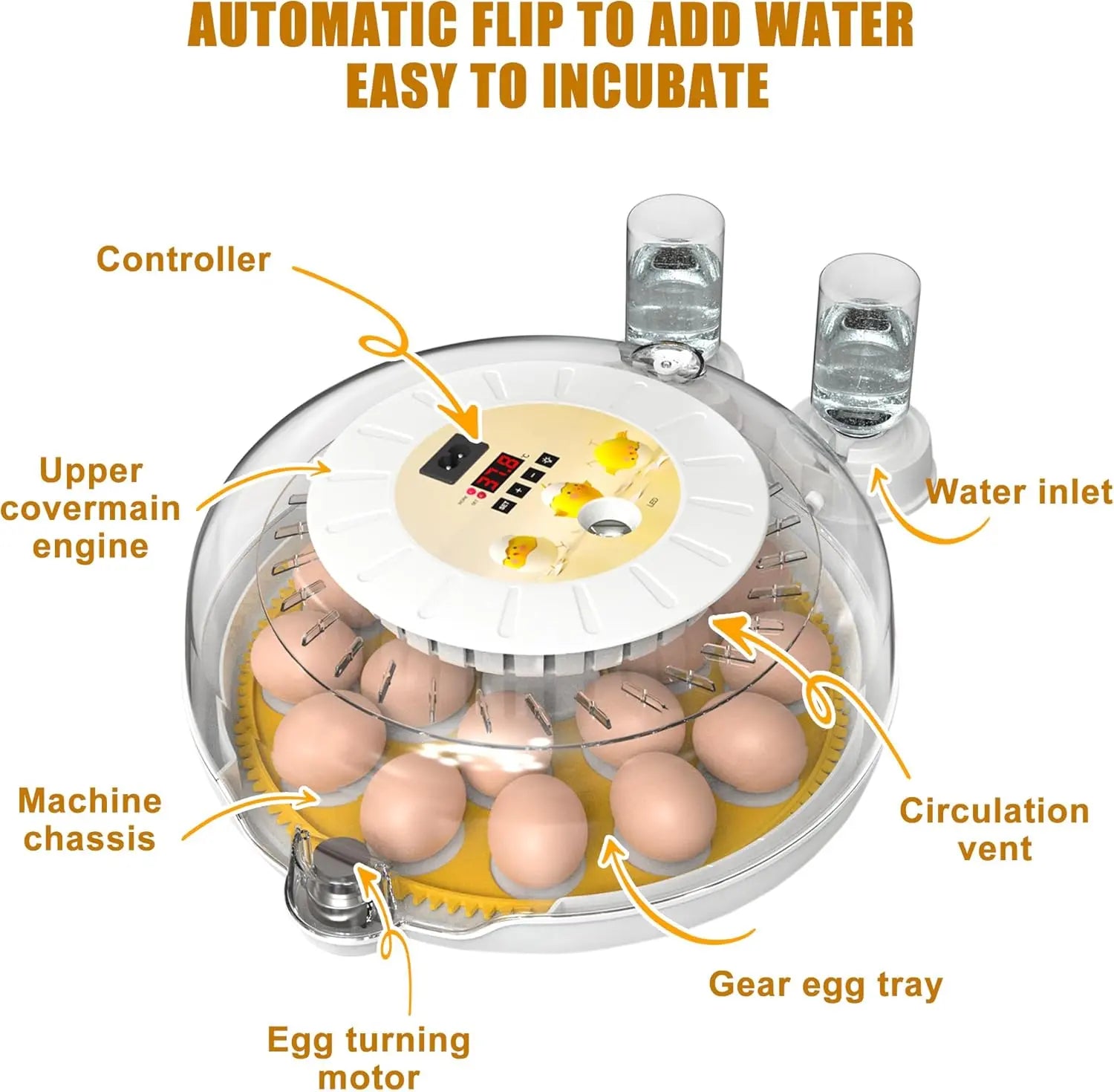 CARLA HOME 18 Egg Incubator with Automatic Turning, LED Display, Humidity & Temperature Control, Auto Water System & Built-in Egg Candler for Chicken, Duck, Quail, Goose Wholesale Hub