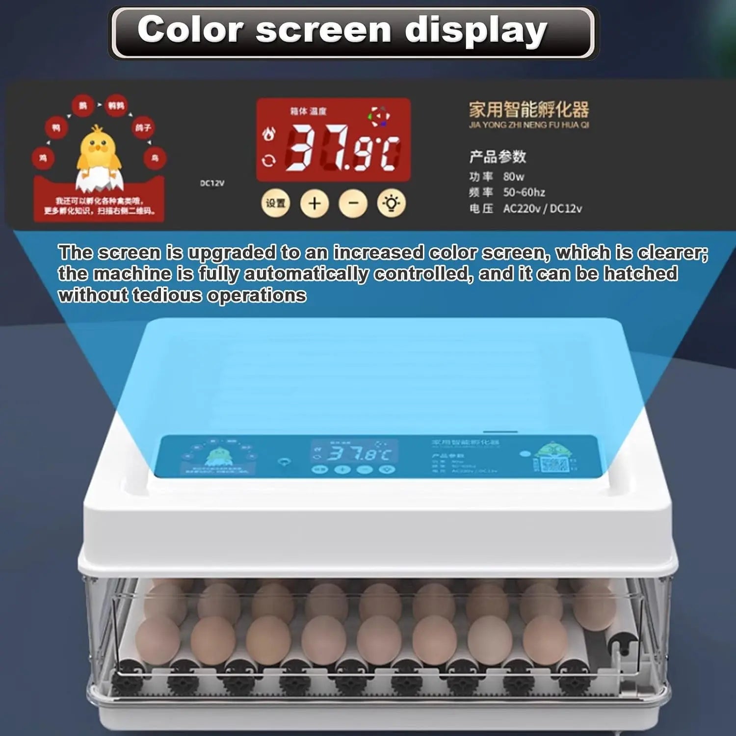 CARLA HOME 70 Egg Incubator with Automatic Turning, LED Display, Humidity & Temperature Control, Auto Water System & Built-in Egg Candler for Chicken, Duck, Quail, Goose Wholesale Hub