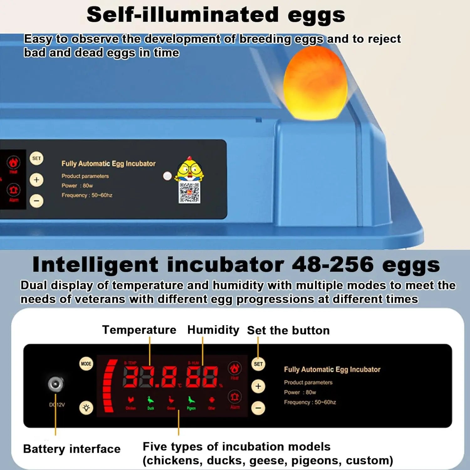 CARLA HOME 128 Egg Incubator with Automatic Turning, LED Display, Humidity & Temperature Control, Auto Water System & Built-in Egg Candler for Chicken, Duck, Quail, Goose Wholesale Hub