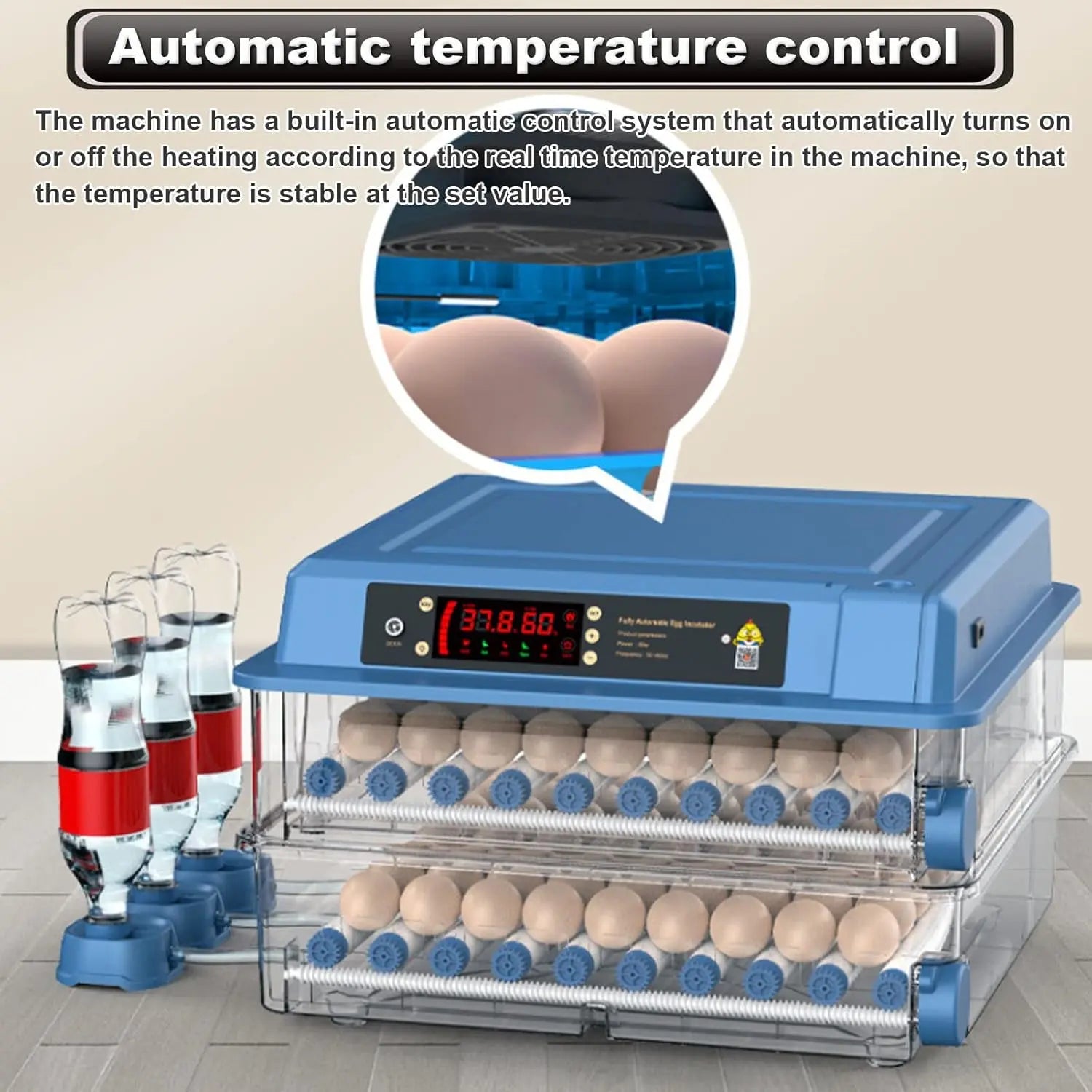 CARLA HOME 128 Egg Incubator with Automatic Turning, LED Display, Humidity & Temperature Control, Auto Water System & Built-in Egg Candler for Chicken, Duck, Quail, Goose Wholesale Hub