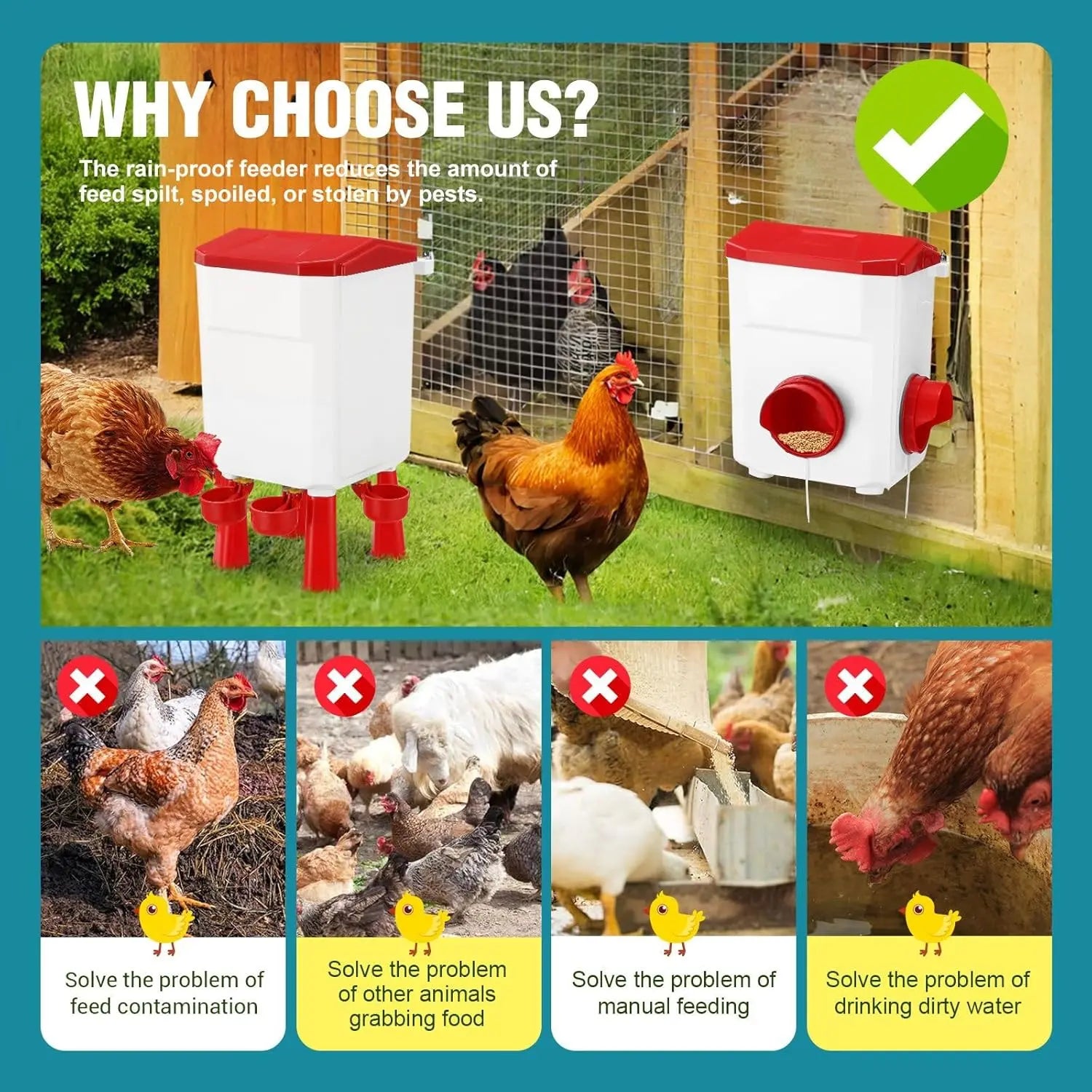 CARLA HOME Automatic Chicken Feeder Waterer Set with 8KG Food 7L Water Capacity for Coop, Chickens, Ducks, Quails (Red) Wholesale Hub