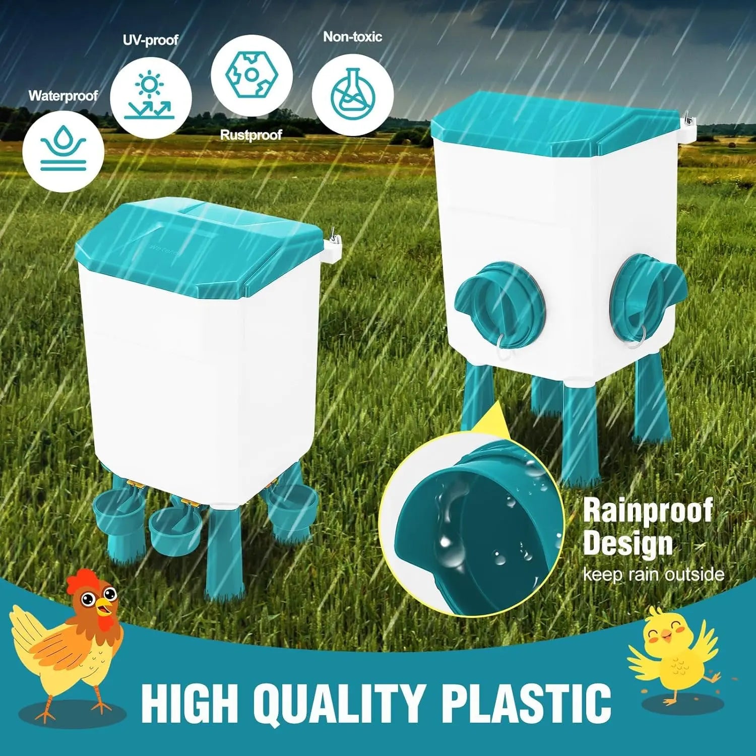 CARLA HOME Automatic Chicken Feeder Waterer Set with 8KG Food 7L Water Capacity for Coop, Chickens, Ducks, Quails (Blue) Wholesale Hub
