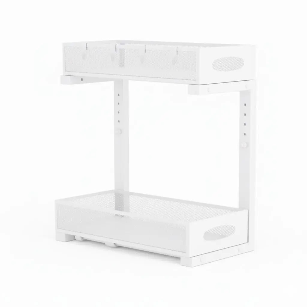 CARLA HOME 2 Tier Under Sink Organizer Pull Out Sliding Cabinet Storage Shelf with Height Adjustable for Kitchen, Bathroom or Laundry Room (White) Wholesale Hub
