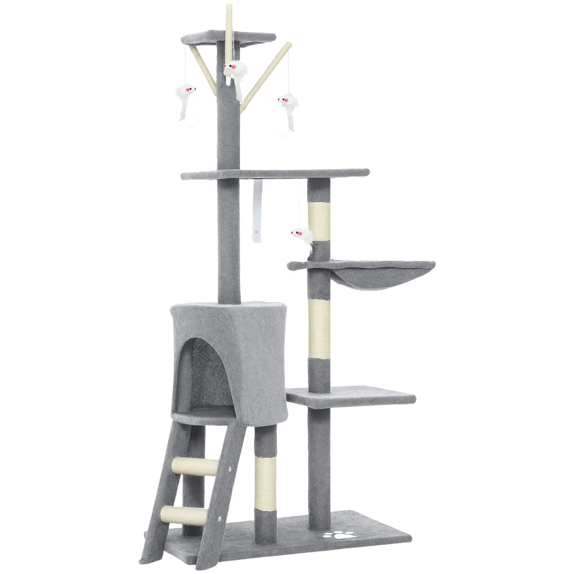 CARLA HOME 134cm Cat Tree for Indoor Cats with Hammock, Plush Perch & Sisal Scratching Posts for Kittens & Adult Cats (Light Grey) Wholesale Hub