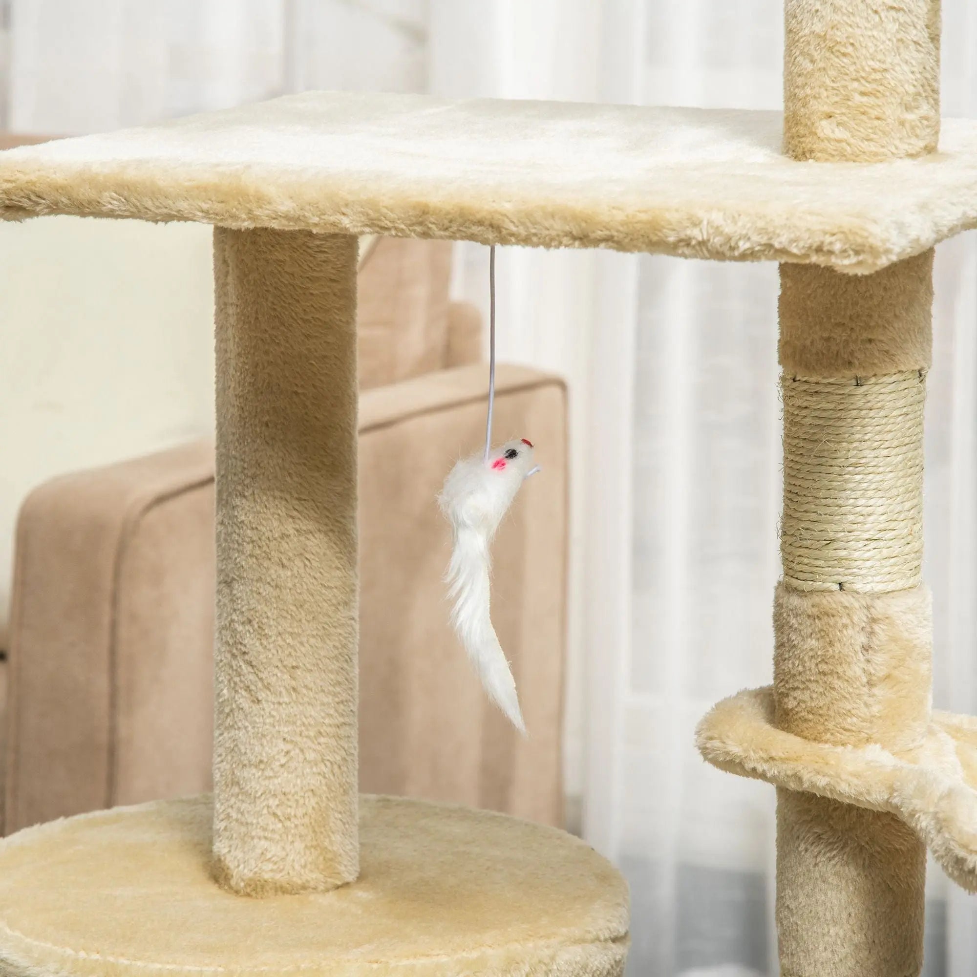 CARLA HOME 134cm Cat Tree for Indoor Cats with Hammock, Plush Perch & Sisal Scratching Posts for Kittens & Adult Cats (Beige) Wholesale Hub