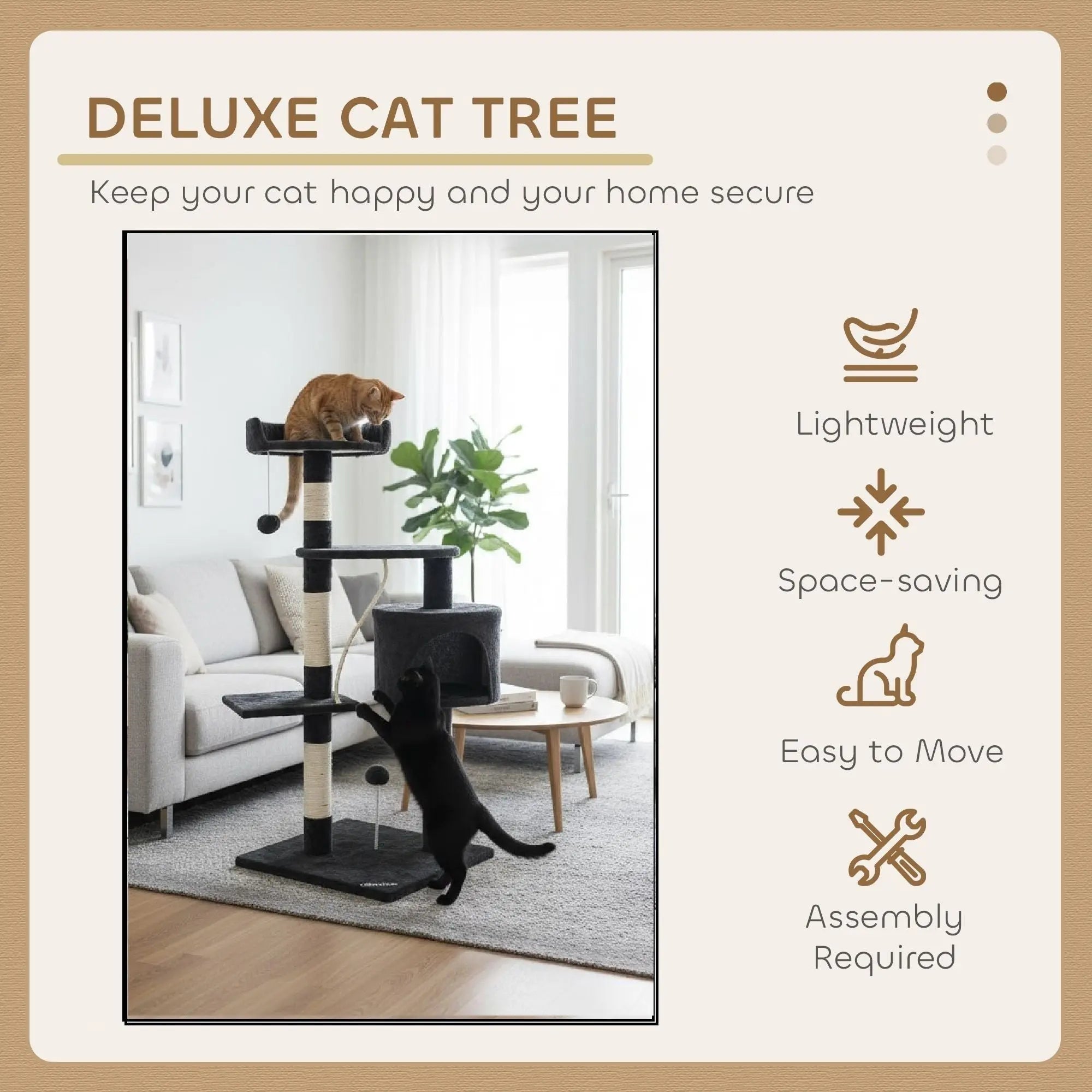 CARLA HOME 140cm Cat Tree for Indoor Cats with Plush Perch, Sisal Scratching Posts & Condo for Kittens & Adult Cats (Dark Grey) Wholesale Hub