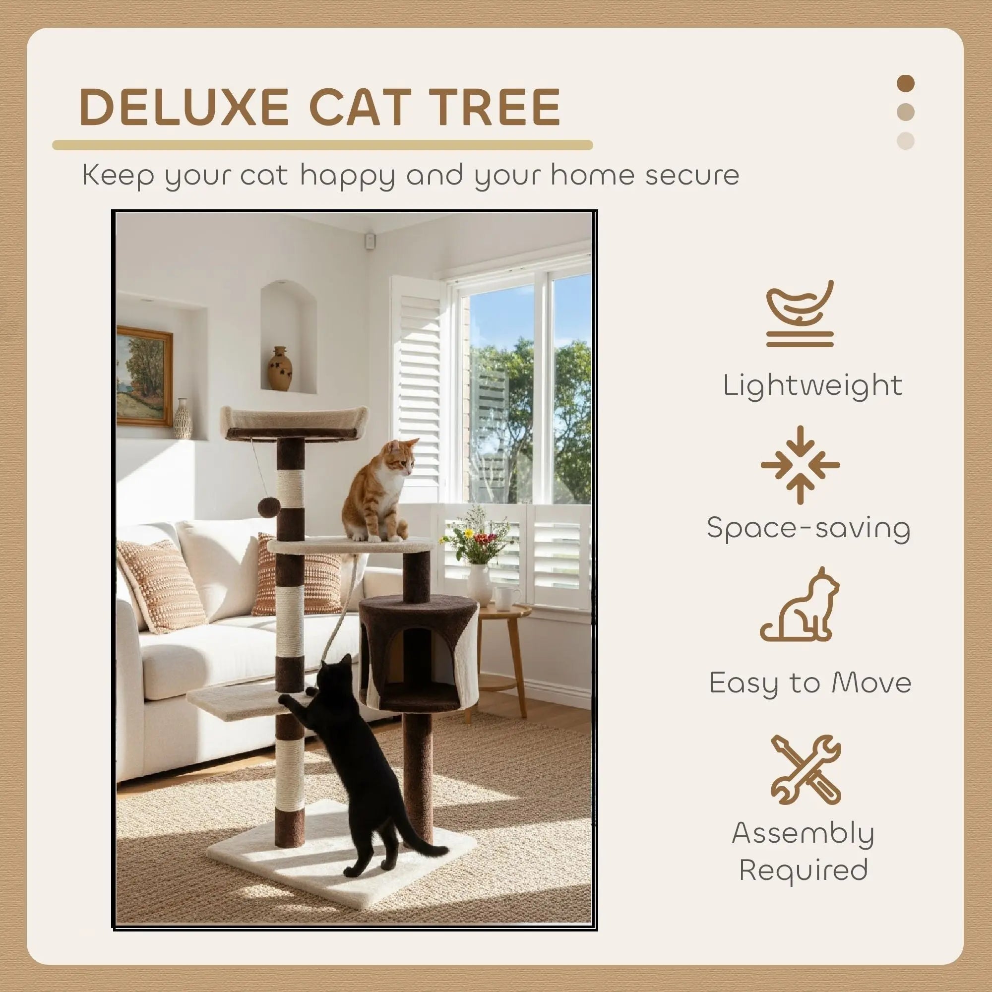 CARLA HOME 140cm Cat Tree for Indoor Cats with Plush Perch, Sisal Scratching Posts & Condo for Kittens & Adult Cats (Beige) Wholesale Hub