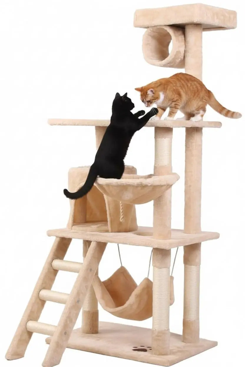 CARLA HOME 141cm Cat Tree Tower for Indoor Cats with Plush Perch, Ladder, Sisal Scratching Posts, Hammock & Condo for Kittens & Adult Cats (Beige) Wholesale Hub