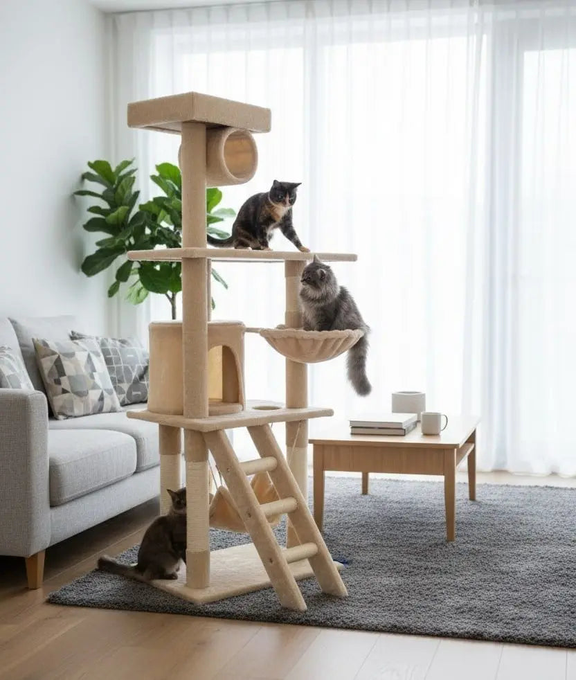 CARLA HOME 141cm Cat Tree Tower for Indoor Cats with Plush Perch, Ladder, Sisal Scratching Posts, Hammock & Condo for Kittens & Adult Cats (Beige) Wholesale Hub