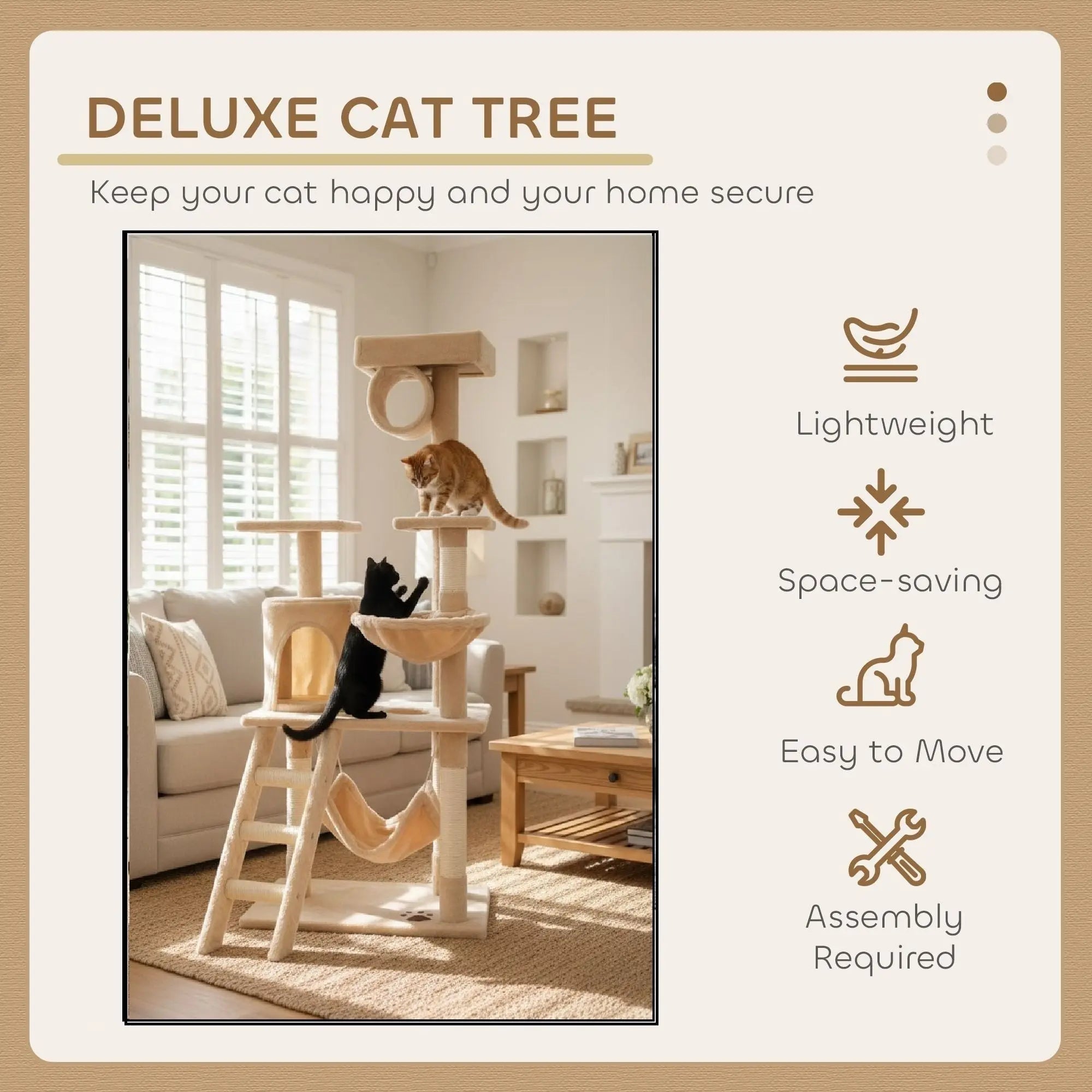 CARLA HOME 141cm Cat Tree Tower for Indoor Cats with Plush Perch, Ladder, Sisal Scratching Posts, Hammock & Condo for Kittens & Adult Cats (Beige) Wholesale Hub