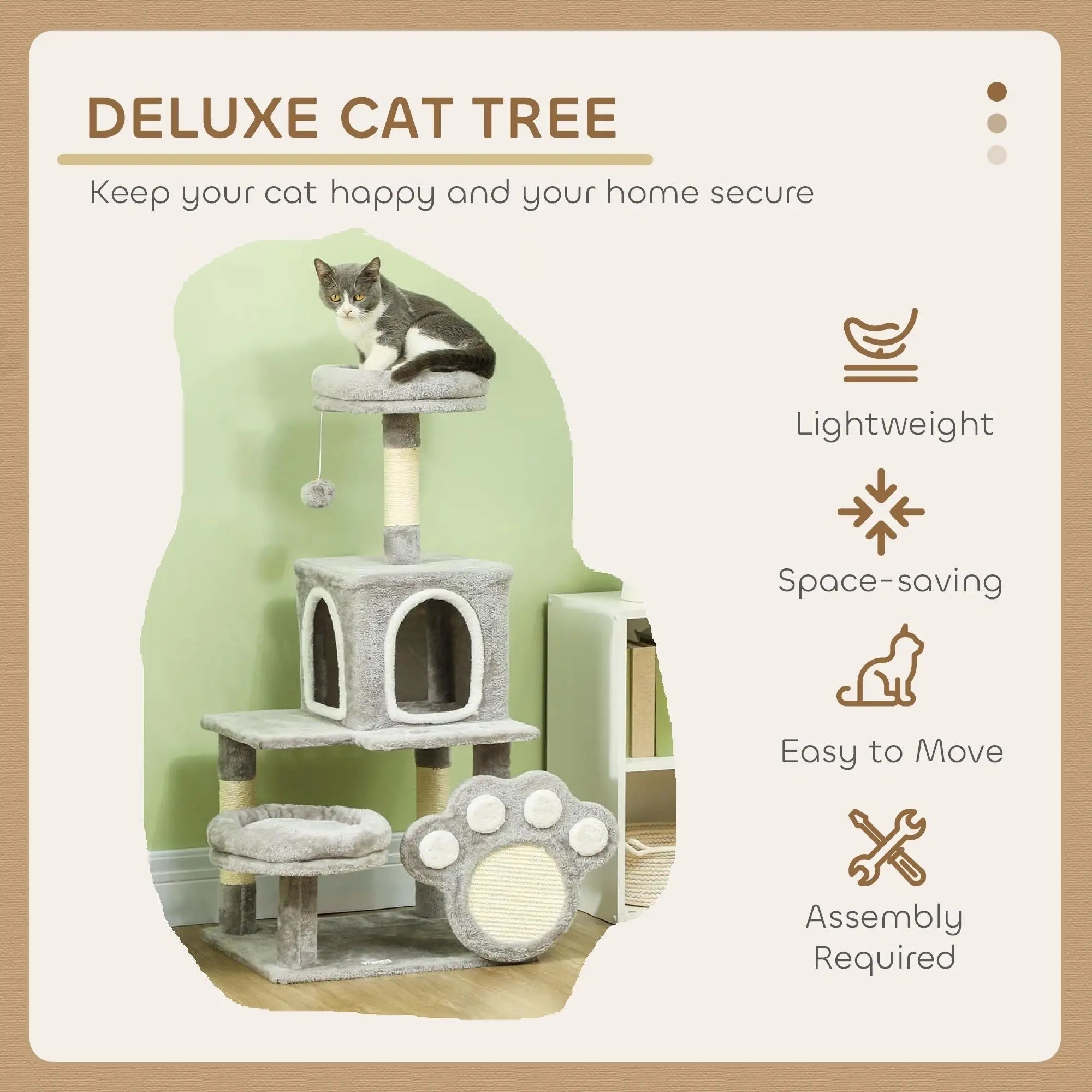 CARLA HOME Large Cat Tree Tower for Indoor Cats with Plush Perch, Cat Condo, Natural Sisal Scratching Posts, Hanging Ball & Paw Scratcher Wholesale Hub