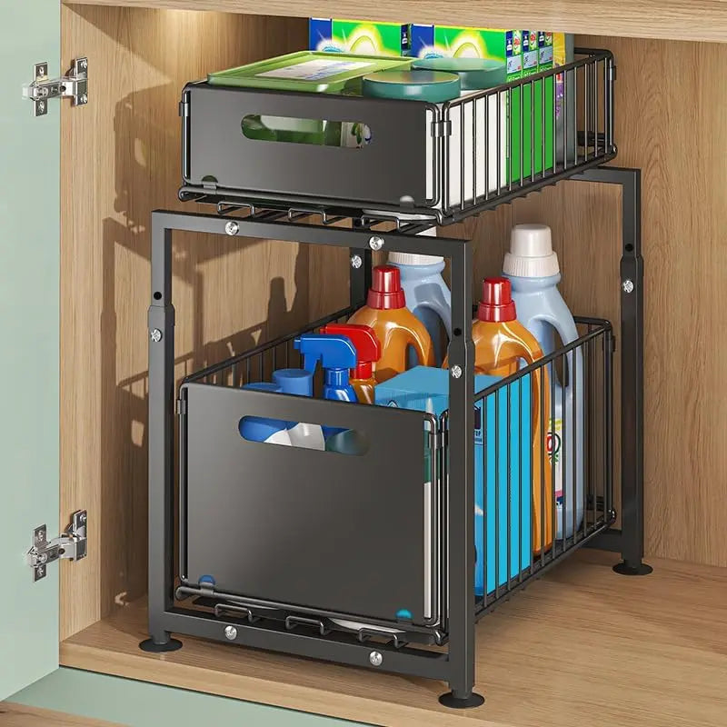 CARLA HOME 2-Tier Under Sink Organizer with Sliding Drawers & Height Adjustable for Kitchen Bathroom Cabinet Organization Wholesale Hub