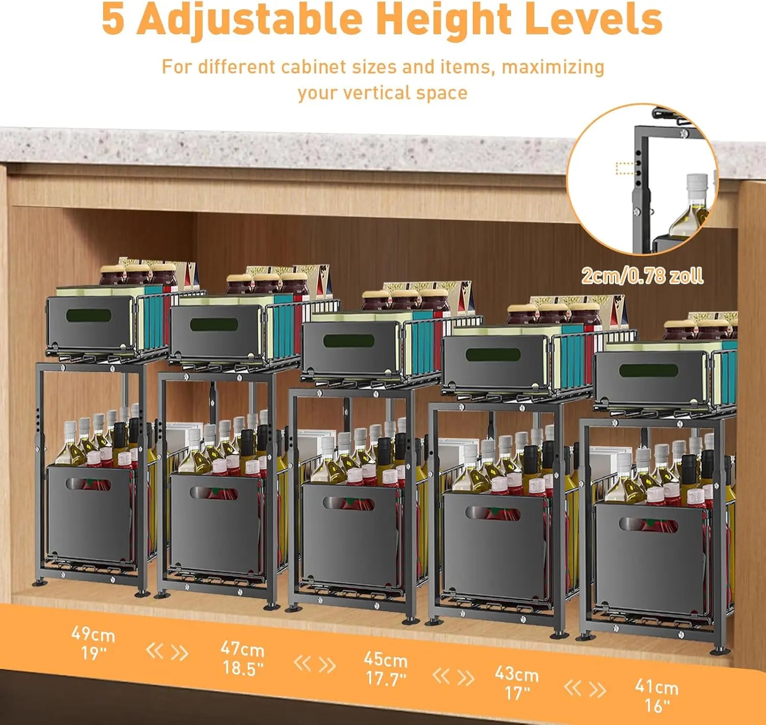 CARLA HOME 2-Tier Under Sink Organizer with Sliding Drawers & Height Adjustable for Kitchen Bathroom Cabinet Organization Wholesale Hub