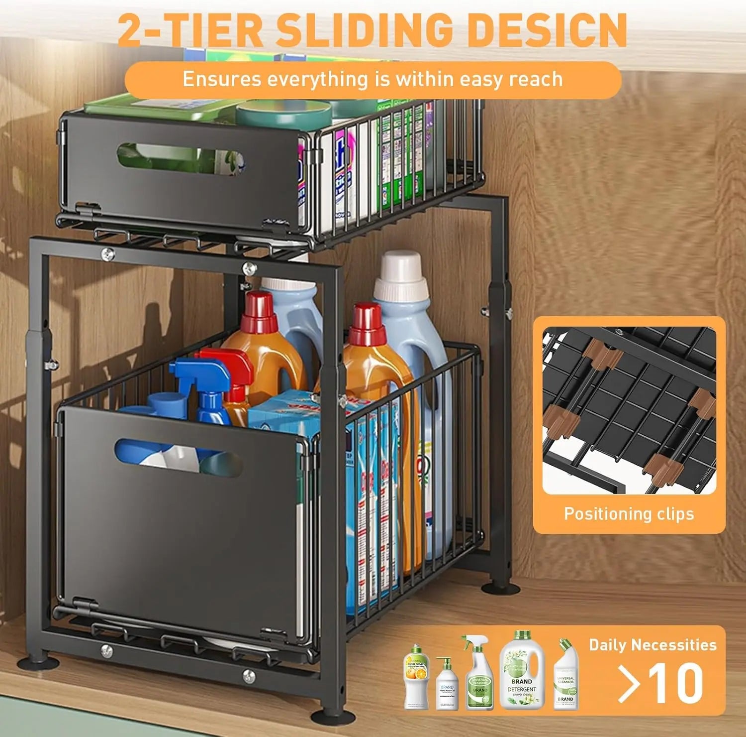 CARLA HOME 2-Tier Under Sink Organizer with Sliding Drawers & Height Adjustable for Kitchen Bathroom Cabinet Organization Wholesale Hub