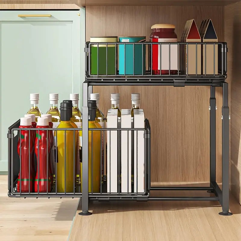 CARLA HOME 2-Tier Under Sink Organizer with Sliding Drawers & Height Adjustable for Kitchen Bathroom Cabinet Organization Wholesale Hub